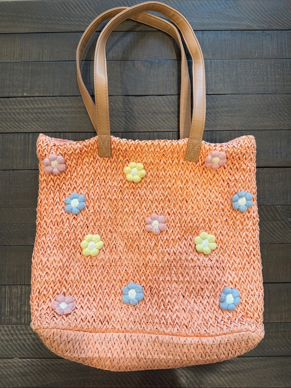 Woven Floral Tote Bag